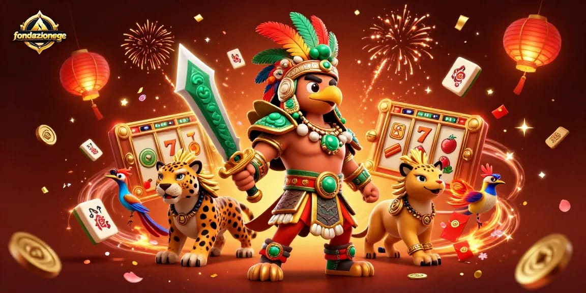 Play exciting slots with fondazionege in a vibrant, captivating 3D casino scene.