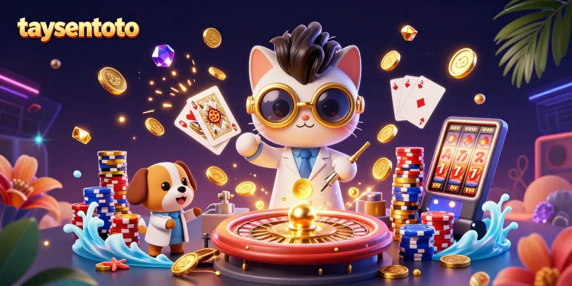 Taysentoto menghadirkan aksi judi menyenangkan dalam ilustrasi 3D yang megah, memperlihatkan kucing ilmuwan gila dan anjing asisten.