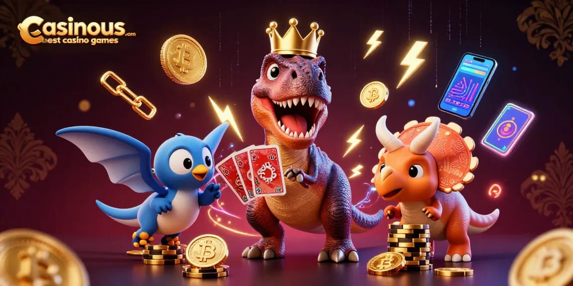 Play exciting casino games with talented characters in this casinous.com best casino games illustration.