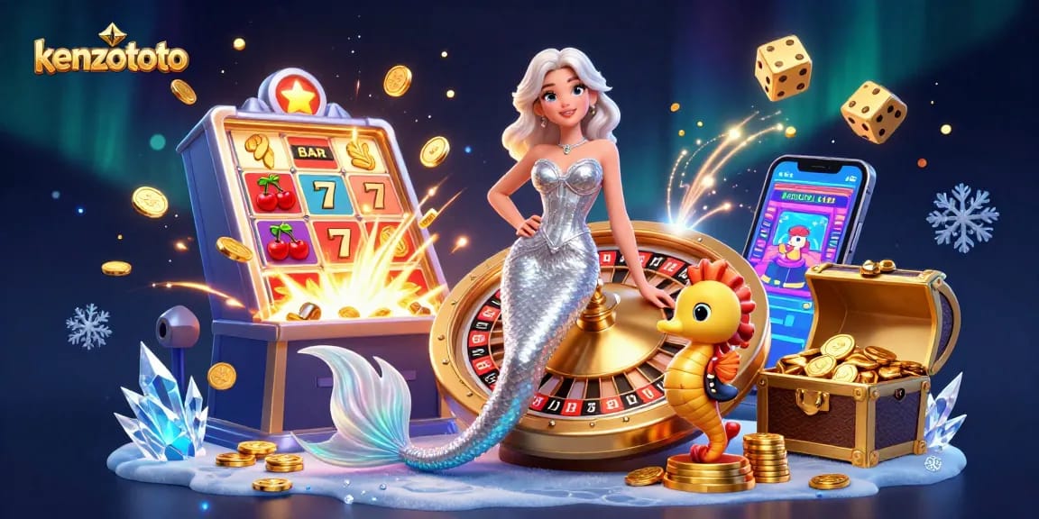 Experience the thrill of kenzototo with vibrant casino games and wins galore in this dynamic illustration.