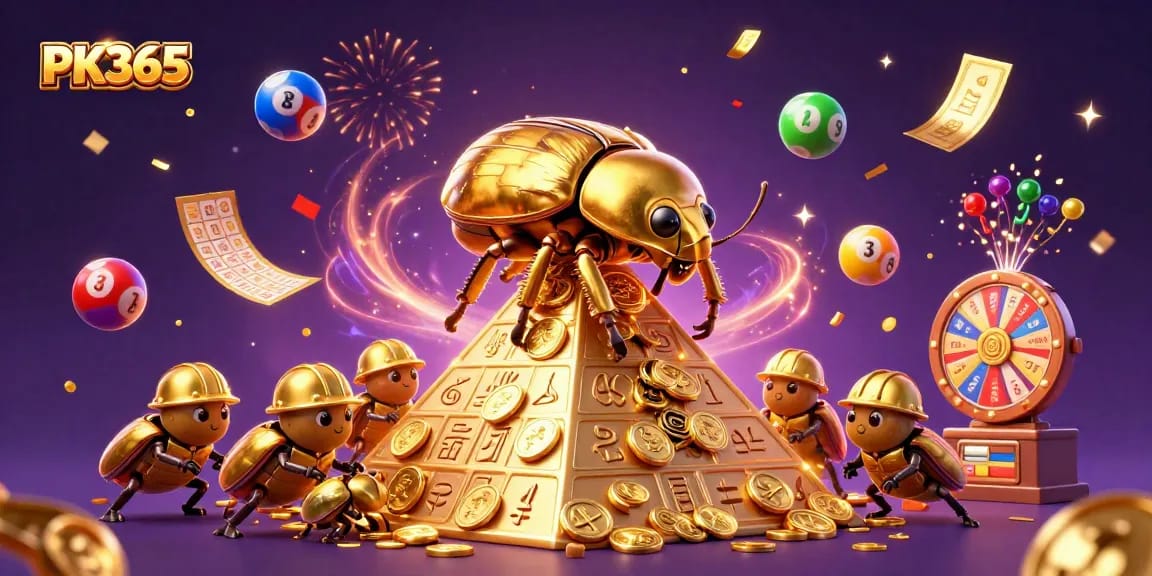 Roll the golden coins at PK365 while enjoying vibrant lottery elements and dynamic visuals.