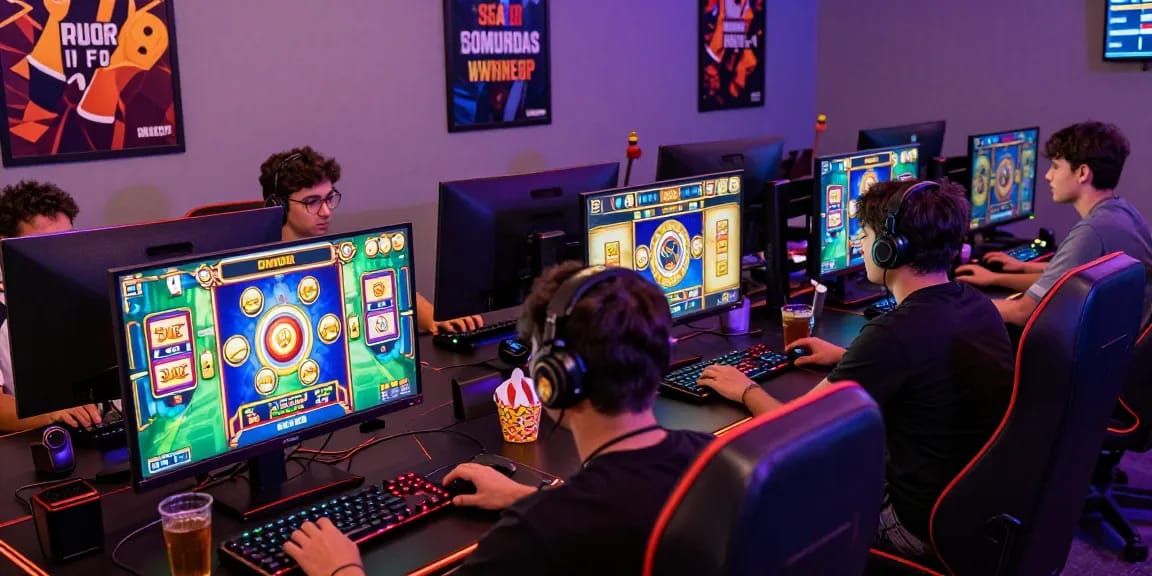 Pakhoki players enjoying dynamic slot games in a vibrant gaming environment with modern setups and energetic atmosphere.