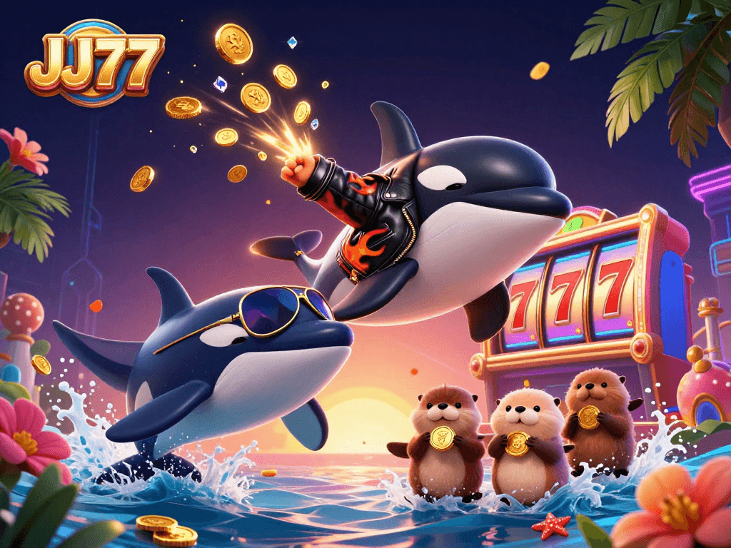 Experience thrilling gameplay at JJ77 with vibrant sea creatures and sparkling casino elements.