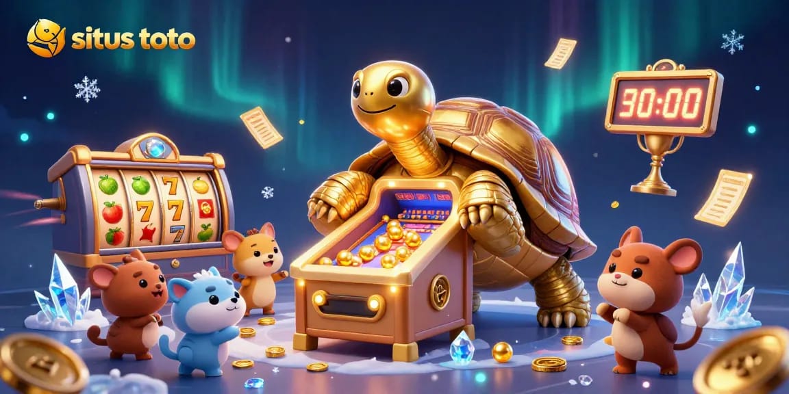 Permainan situs toto yang menarik dengan simbol slot, koin emas, dan suasana mengasyikan.