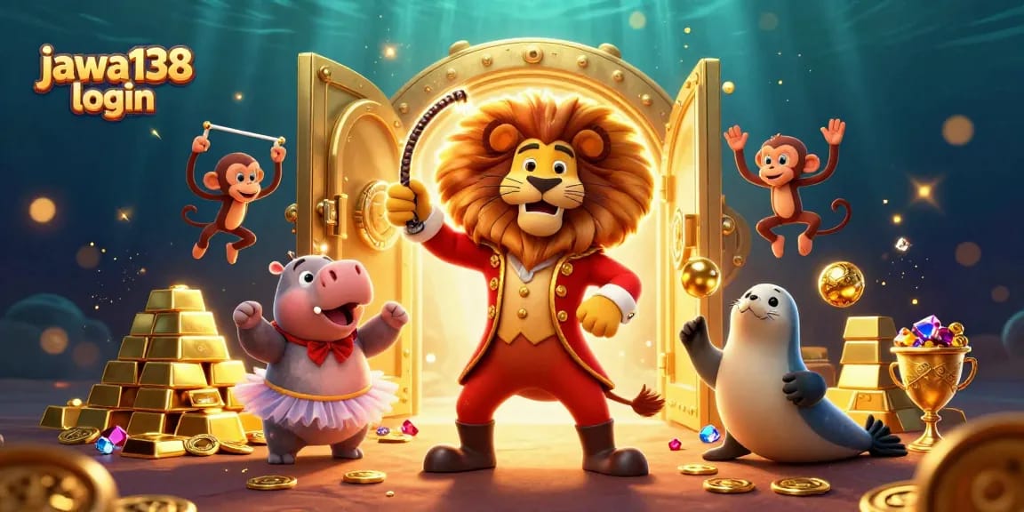 Engage in thrilling gameplay with jawa138 login, featuring vibrant casino characters and treasures in a dynamic scene.