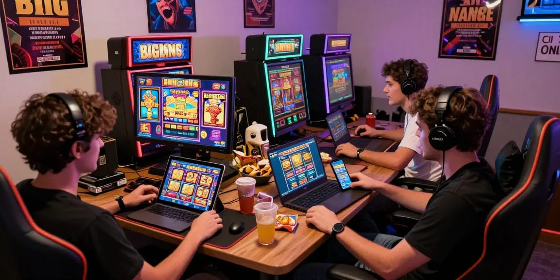 Exciting TEMPOTOTO gaming atmosphere with players enjoying vibrant slot games on various devices.
