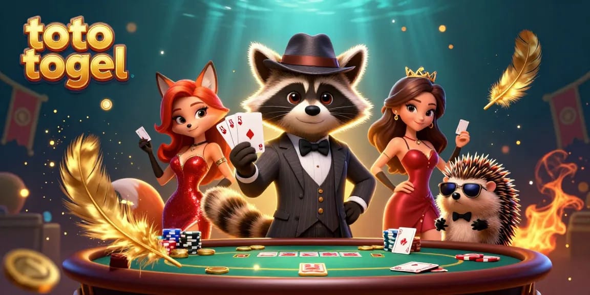 Menangkan toto togel dengan gaya, menggambarkan raccoon dan fox di kasino.
