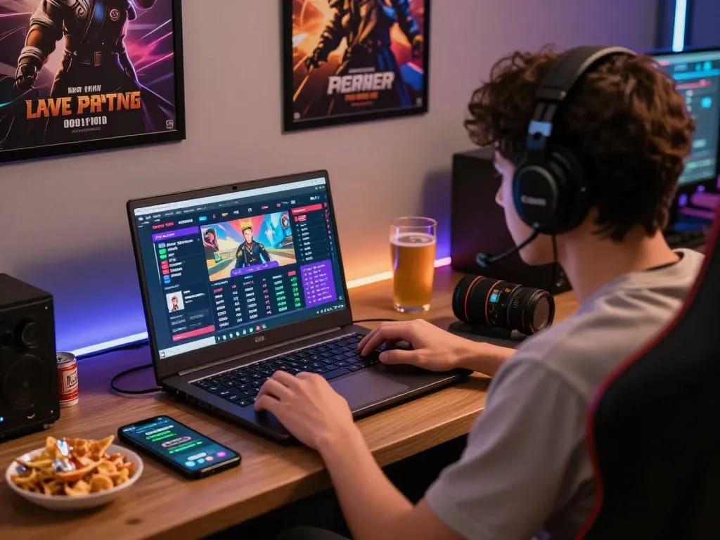 Engaged gamer using MM88 for online betting with vibrant game display