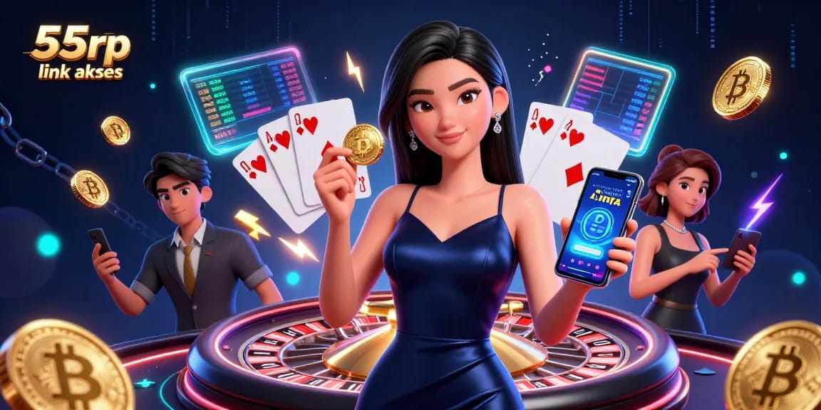 Engage with exciting games at 55rp link akses through vibrant 3D casino illustration