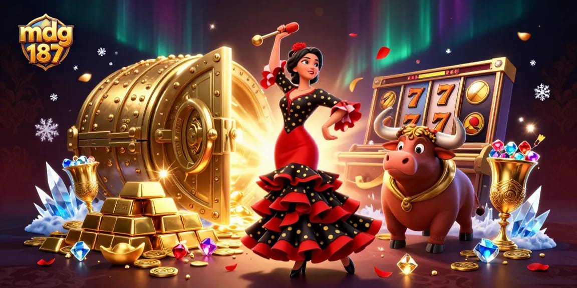 Experience the excitement of mdg 187 with thrilling slot reels and a vibrant flamenco scene.