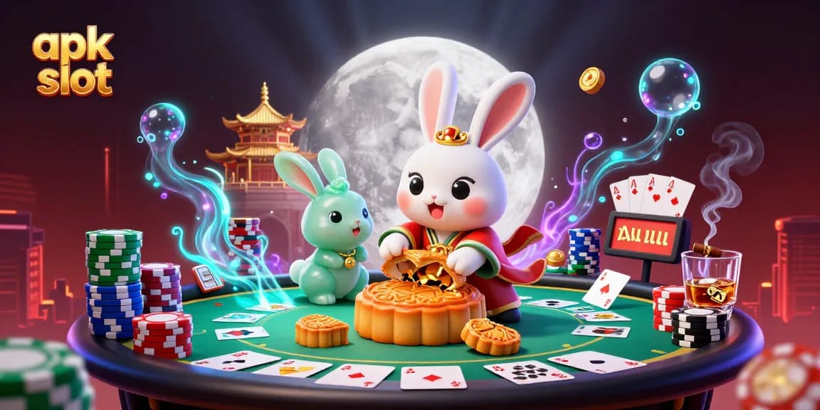 Menangkan apk slot dengan ilustrasi penuh warna dari kelinci bulan yang mengolah kue bulan dan poker chips