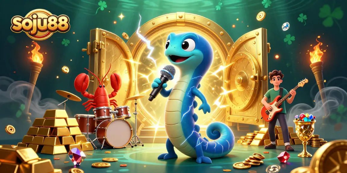 Experience the thrill of soju88 at an underwater casino with a DJ electric eel and vibrant treasures.
