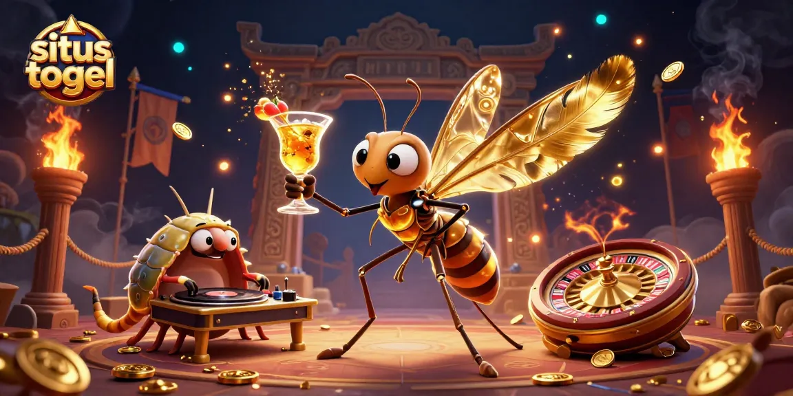 Experience situs togel excitement with a cartoon mosquito mascot and dynamic casino elements.