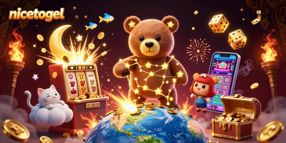 Spin the reels and win with nicetogel in this vibrant 3D casino illustration.