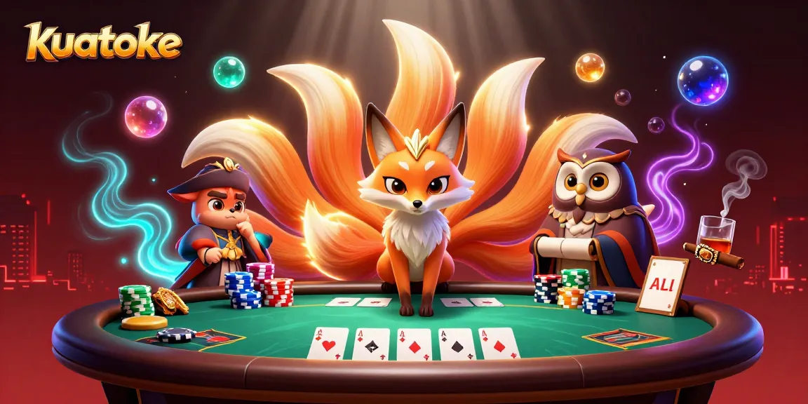 Kuatoke casino-themed illustration with a vibrant nine-tailed fox and poker elements enriching the gaming experience