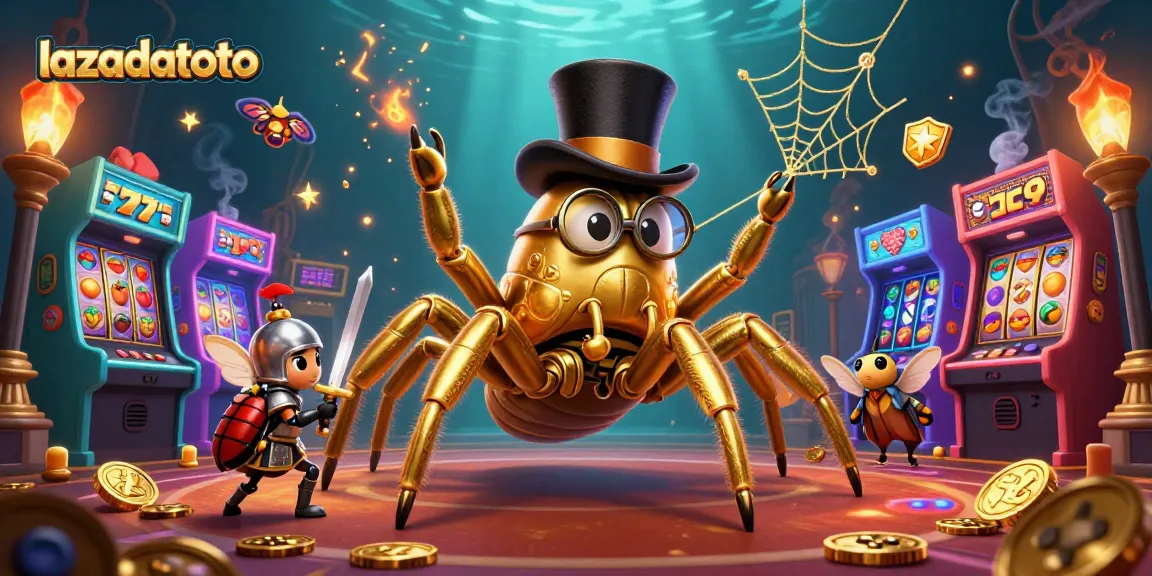 Gambarkan aksi taruhan di lazadatoto dengan makhluk 3D dalam atmosfer kasino yang ceria.