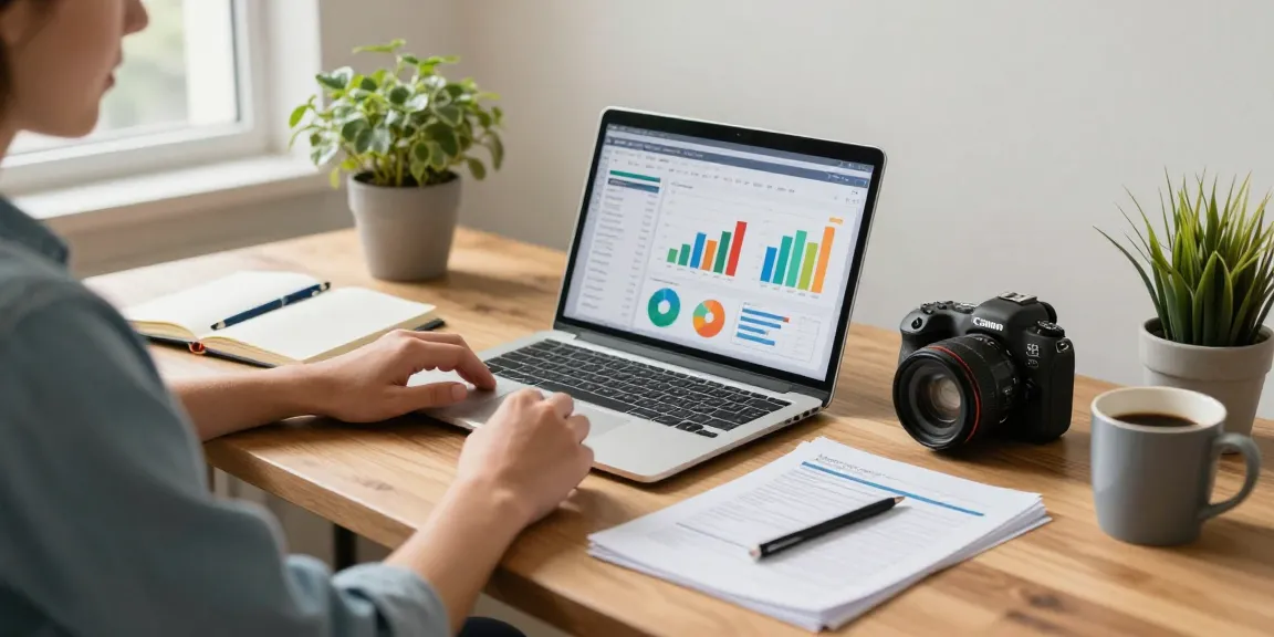 Individual managing finances with rokok88 link daftar displayed on budgeting software in a stylish home office.