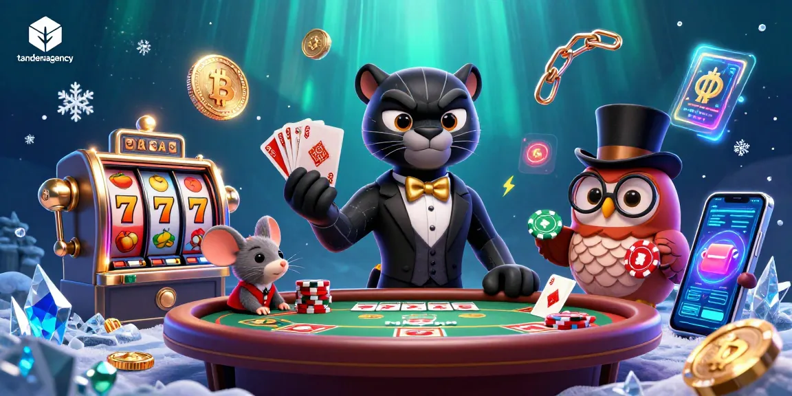 Engage in thrilling card games at tandemagency's vibrant casino scene featuring unique characters.