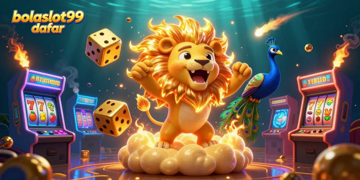 Engage with bolaslot99 daftar amidst vibrant 3D casino elements and cartoon characters in action.