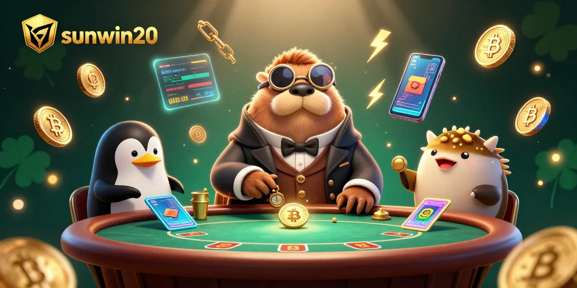 Engage with thrilling gameplay at sunwin20 featuring the walrus poker scene decorated with crypto icons.