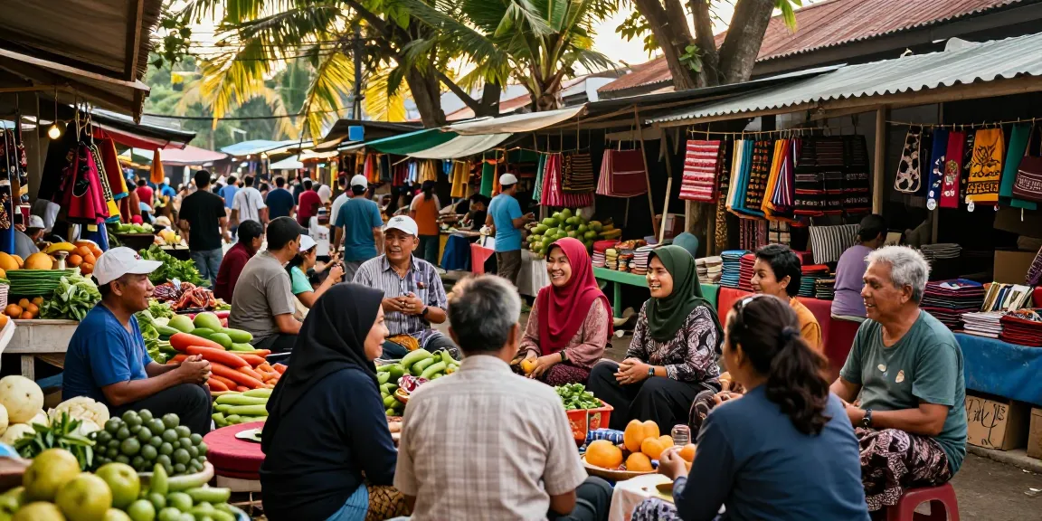 Komunitas aktif di pasar lokal Leci123, berinteraksi dengan ceria dan penuh warna, menampilkan budaya masyarakat.