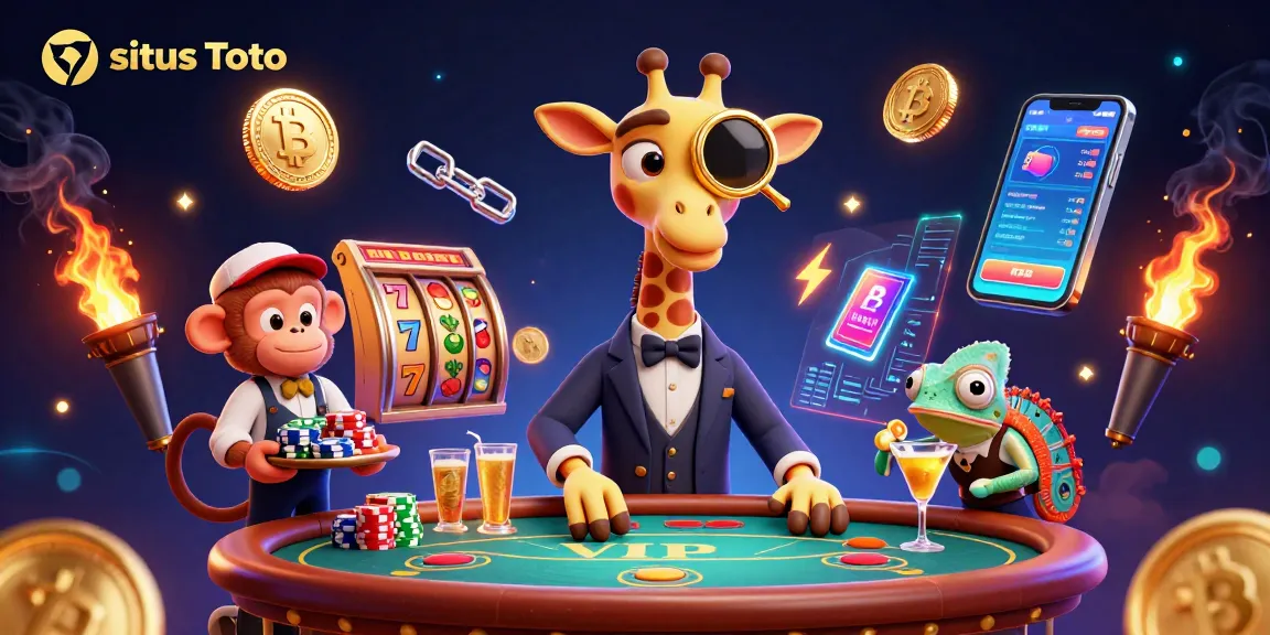 Engage with the thrilling situs Toto scene featuring vibrant slot reels and charismatic characters.